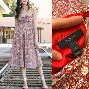 J. Crew Strapless Red Floral Dress-size 12